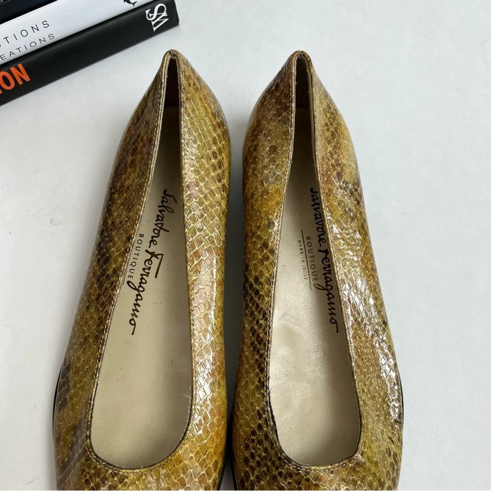 Salvatore Ferragamo Snakeskin Ballet Flats Brown Yellow Size 6B